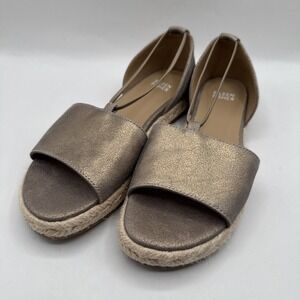 Eileen Fisher Lee Gold Leather d'Orsay Espadrille Flat Slip On Sandal Shoes 7.5